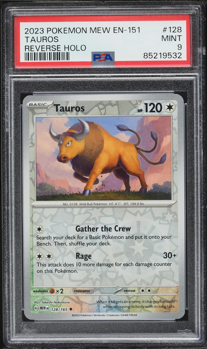 2023 Pokemon Scarlet & Violet 151 Reverse Holo Tauros #128 PSA 9 MINT