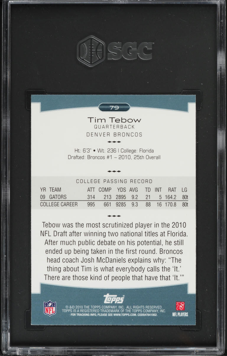 2010 Topps Platinum Tim Tebow ROOKIE #79 SGC 9 MINT