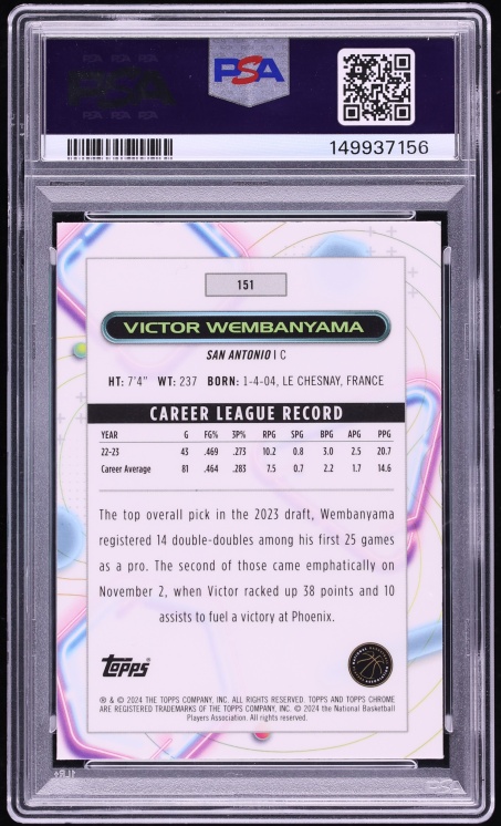 2023 Topps Chrome Cosmic Victor Wembanyama ROOKIE #151 PSA 10 GEM MINT