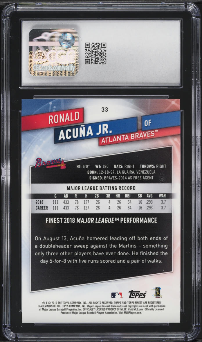 2019 Finest Green Refractor Ronald Acuna Jr. /99 #33 CGC 9 MINT