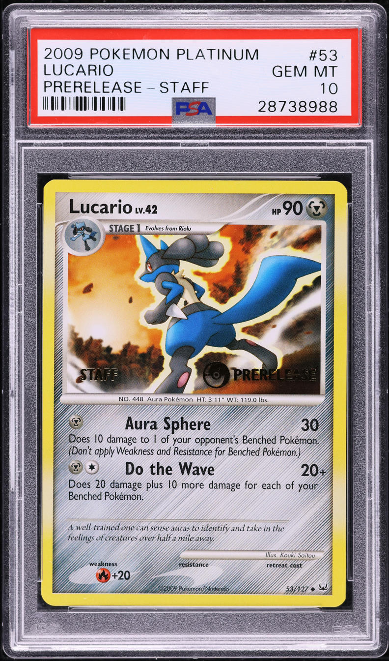 2009 Pokemon Platinum Prerelease Staff Lucario #53 PSA 10 GEM MINT