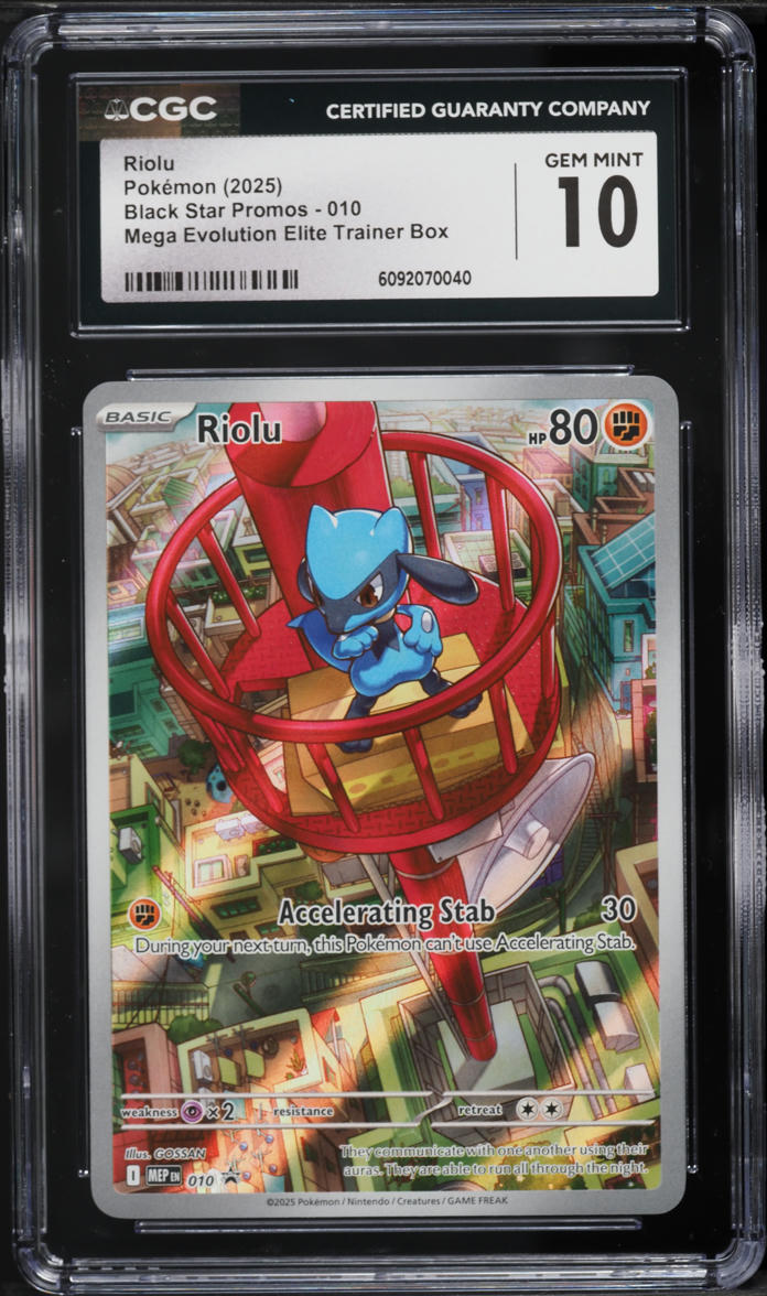 2025 Pokemon Black Star Promo Mega Evolution ETB Riolu #10 CGC 10 GEM ...