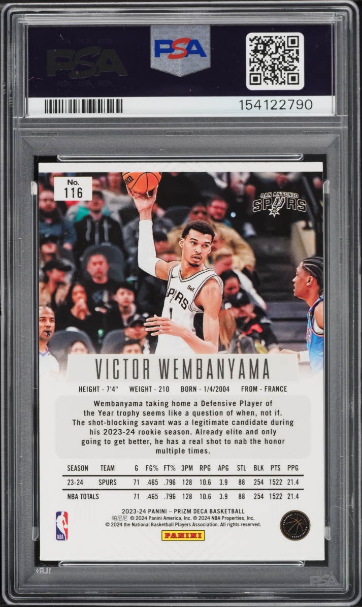 2023 Panini Prizm Deca Victor Wembanyama ROOKIE #116 PSA 9 MINT