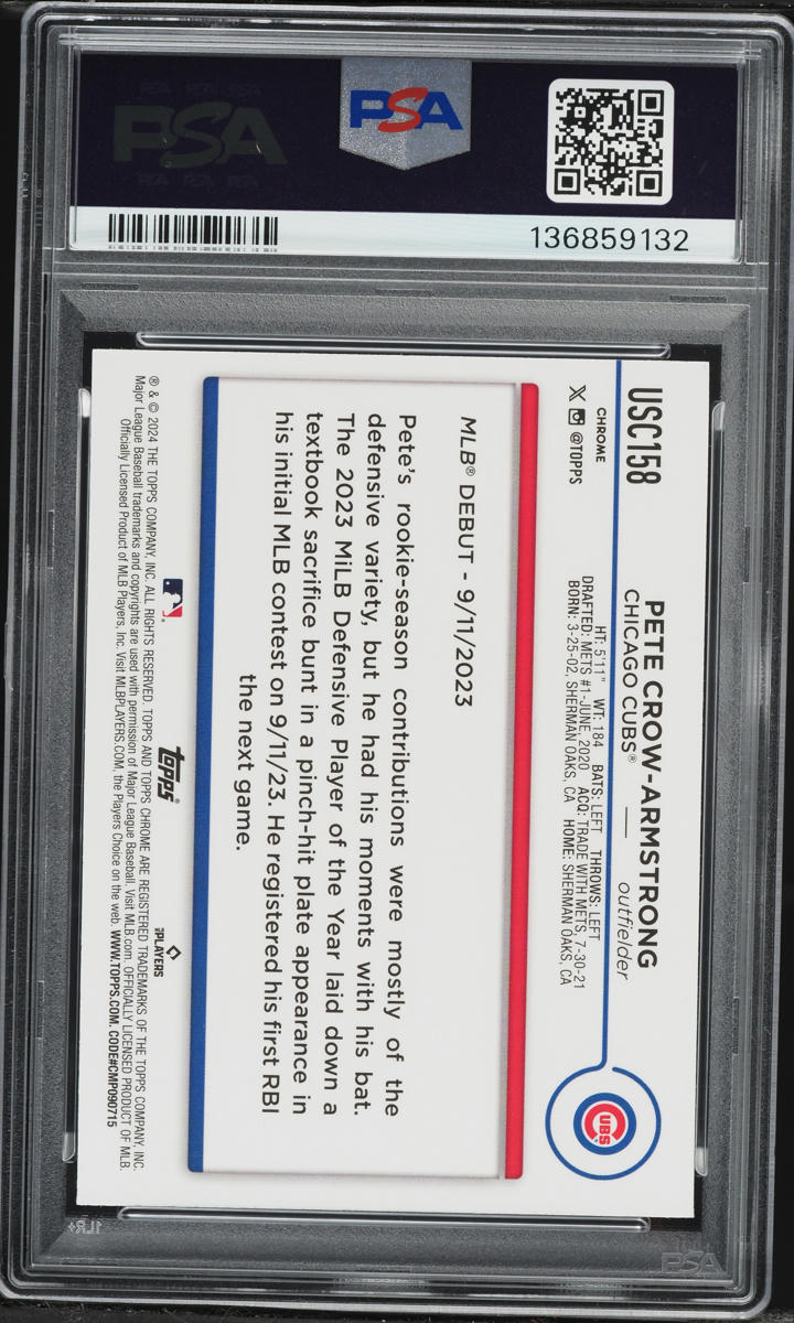 2024 Topps Chrome Update Magenta Purple Lava Lamp Pete Crow-Armstrong ROOKIE /299 PSA 10 GEM
