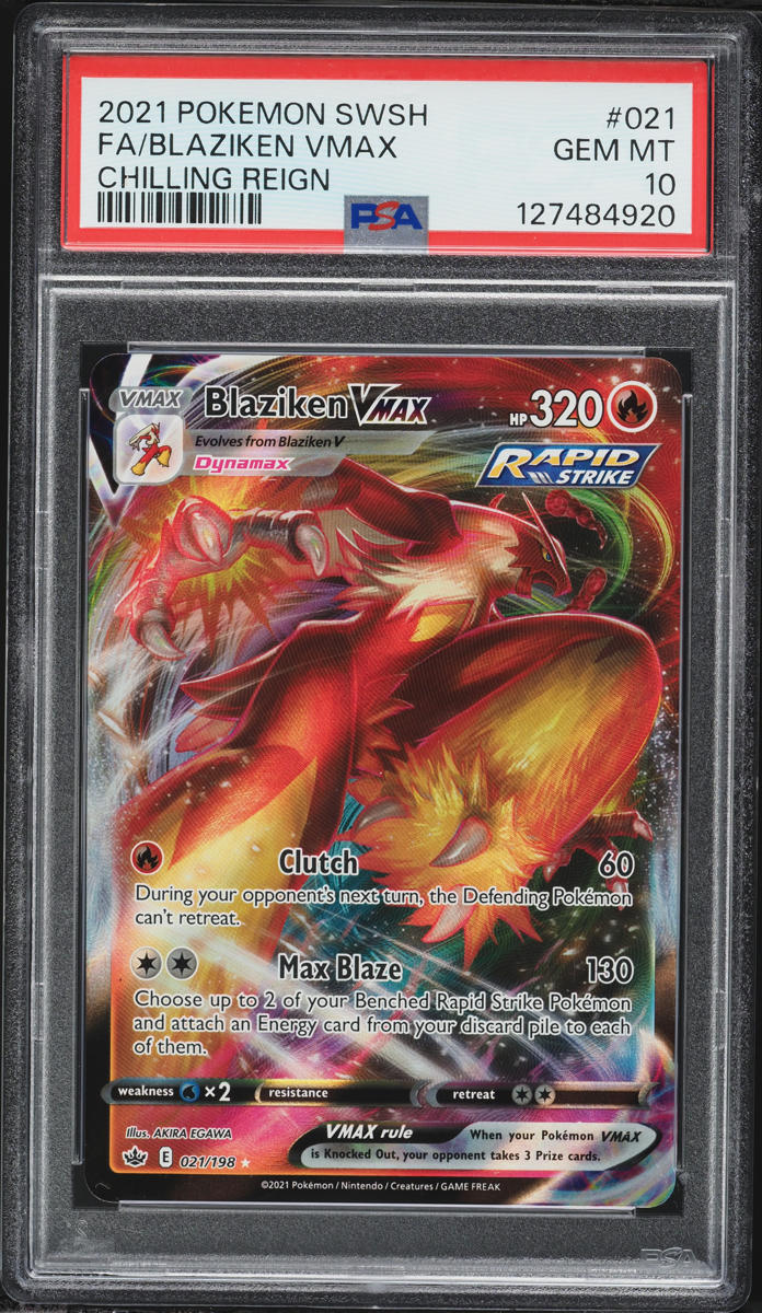 2021 Pokemon Sword & Shield Chilling Reign Full Art Blaziken VMAX #21 PSA 10 GEM MINT