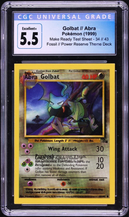 1999 Pokemon Make Ready Test Sheet Fossil Power Reserve Deck Golbat Abra #34 #43 CGC 5.5 EX+