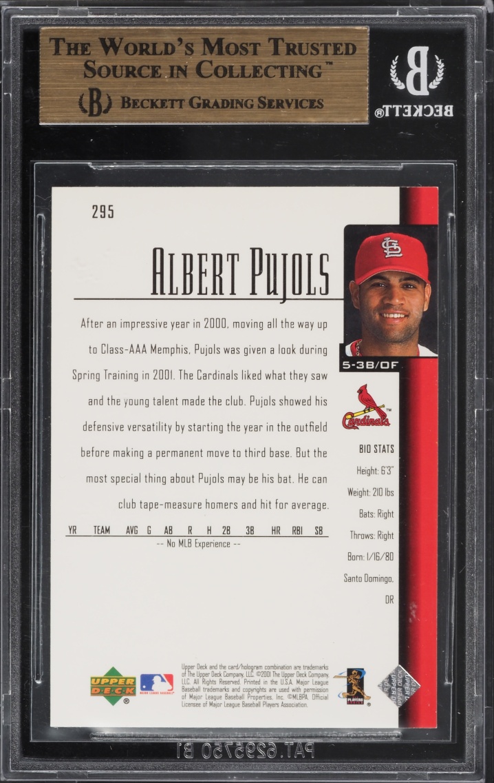 2001 Upper Deck Albert Pujols ROOKIE #295 BGS 9.5 GEM MINT