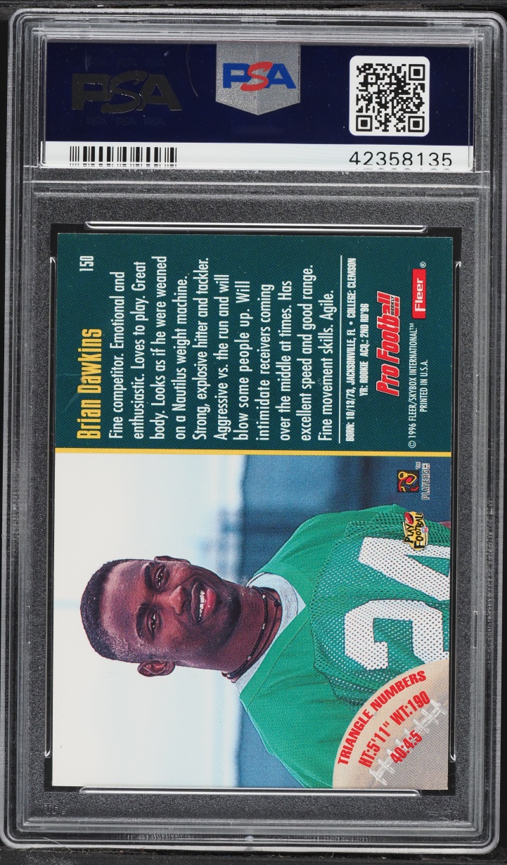1996 Fleer Football Brian Dawkins ROOKIE #150 PSA 9 MINT