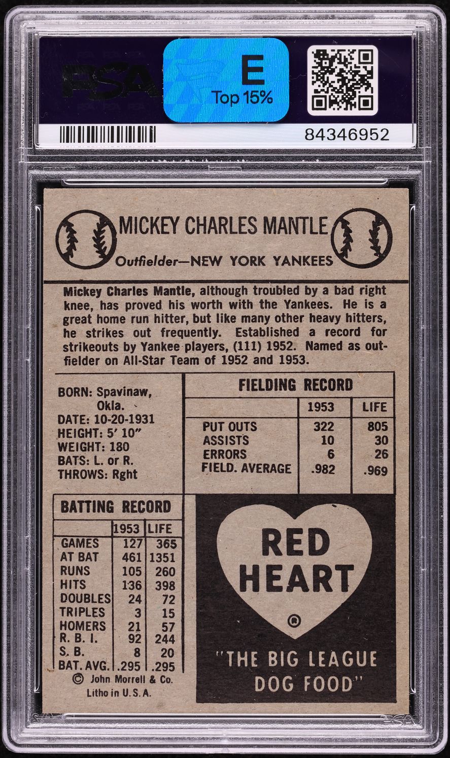 1954 Red Heart Mickey Mantle PSA 5 EX