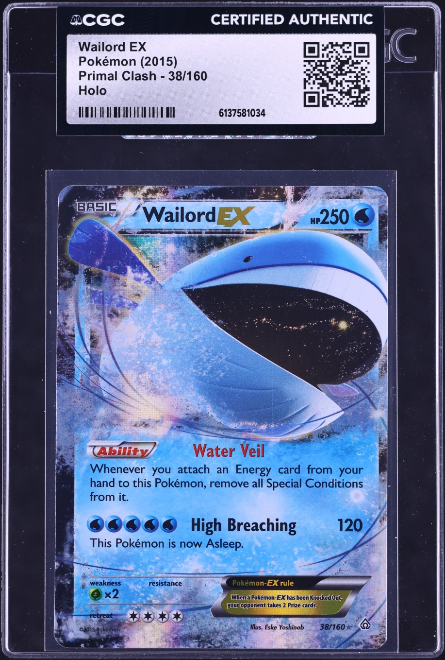 2015 Pokemon XY Primal Clash Holo Wailord EX #38 CGC AUTH