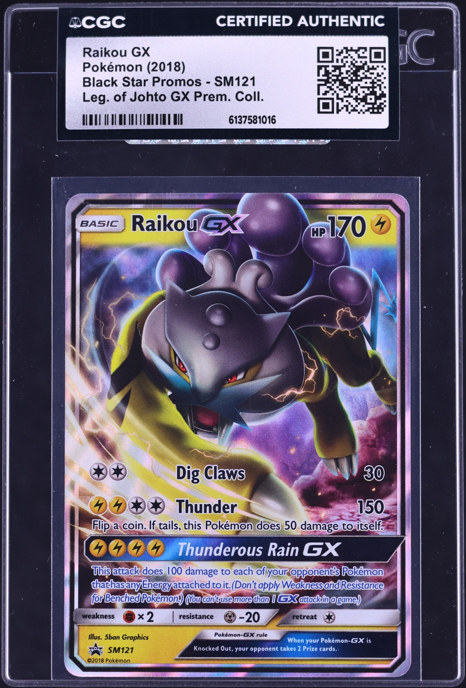 2018 Pokemon Sun & Moon Promo Legends Of Johto Premium Holo Raikou GX #SM121 CGC AUTH