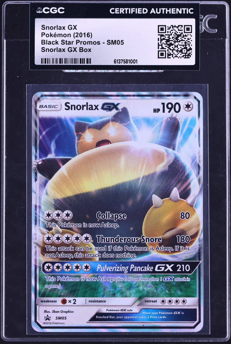 2016 Pokemon Sun & Moon Black Star Promo Holo Snorlax GX #SM05 CGC AUTH