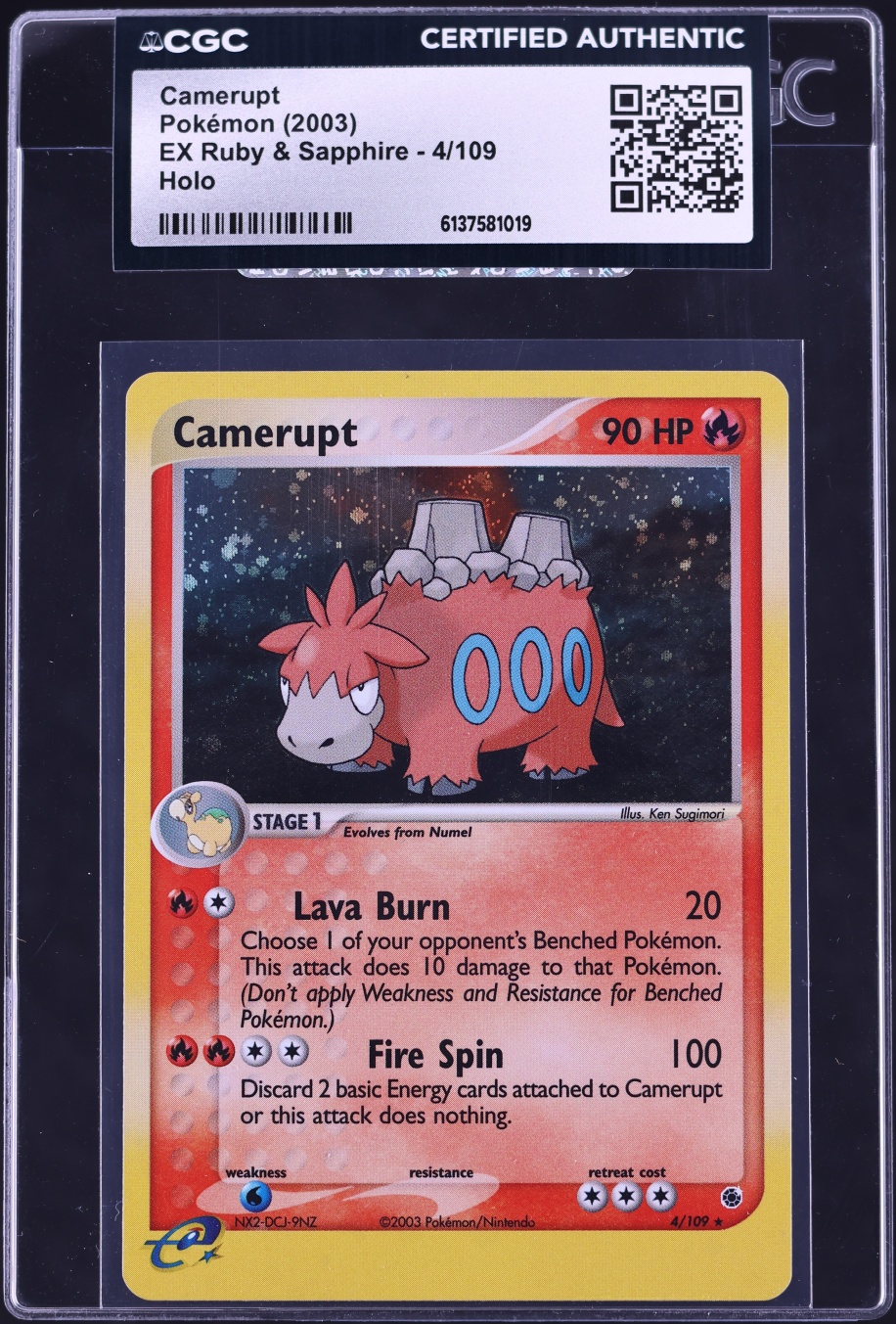 2003 Pokemon EX Ruby & Sapphire Holo Camerupt #4 CGC AUTH