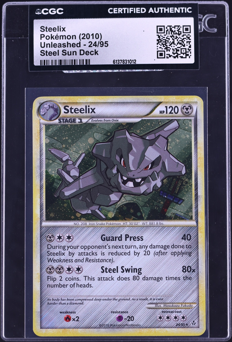 2010 Pokemon HeartGold & SoulSilver Unleashed Holo Steelix #24 CGC AUTH