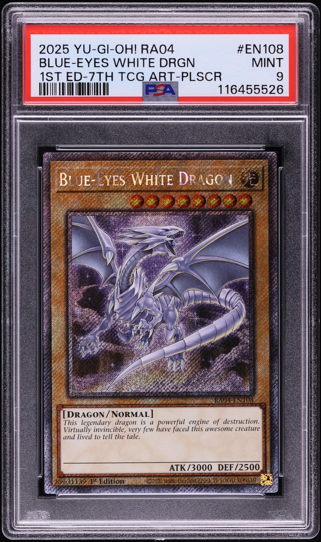 2025 Yu-Gi-Oh! RA04 1st Edition Platinum Secret Rare Blue-Eyes White Dragon #RA04-EN108 PSA 9