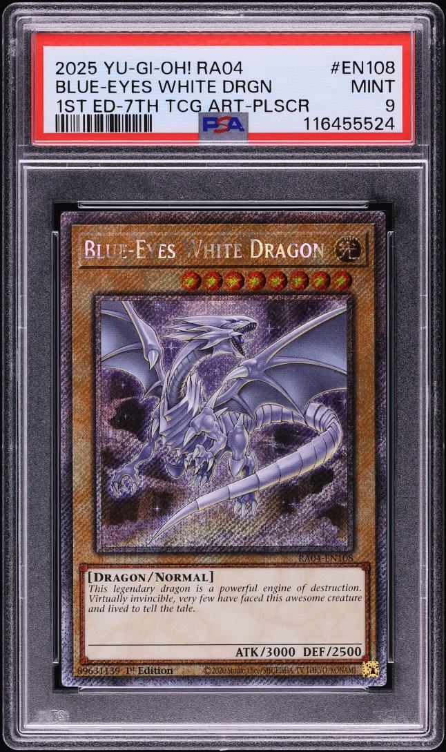 2025 Yu-Gi-Oh! RA04 1st Edition Platinum Secret Rare Blue-Eyes White Dragon #RA04-EN108 PSA 9
