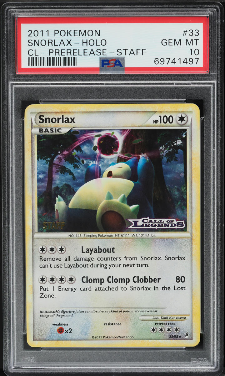 2011 Pokemon Call Of Legends Prerelease Staff Holo Snorlax #33 PSA 10 GEM MINT