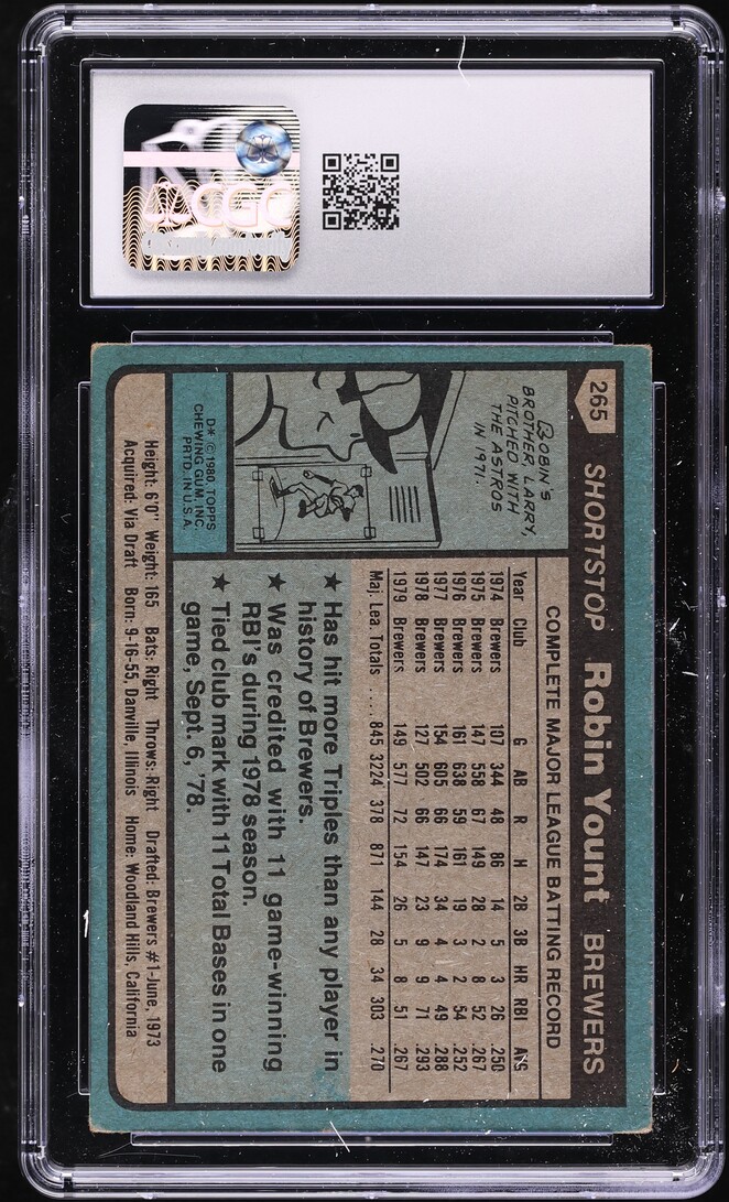 1980 Topps Robin Yount #265 CGC 3.5 VG+