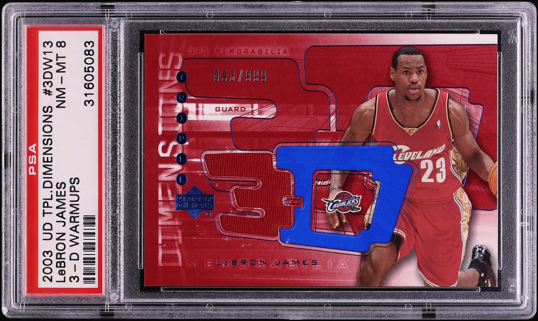 2003 Upper Deck Triple Dimensions 3-D Warmups LeBron James ROOKIE PATCH /999 #3DW13 PSA 8 NM-MT
