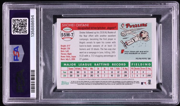 2020 Topps Archives Mini Shohei Ohtani AUTO /20 #55M-7 PSA 10 GEM MINT