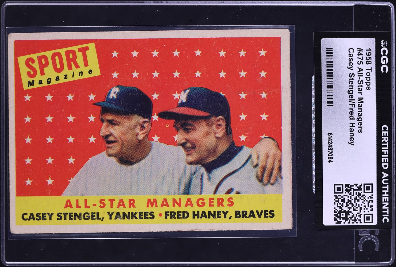 1958 Topps Managers Casey Stengel Fred Haney ALL STAR #475 CGC AUTH