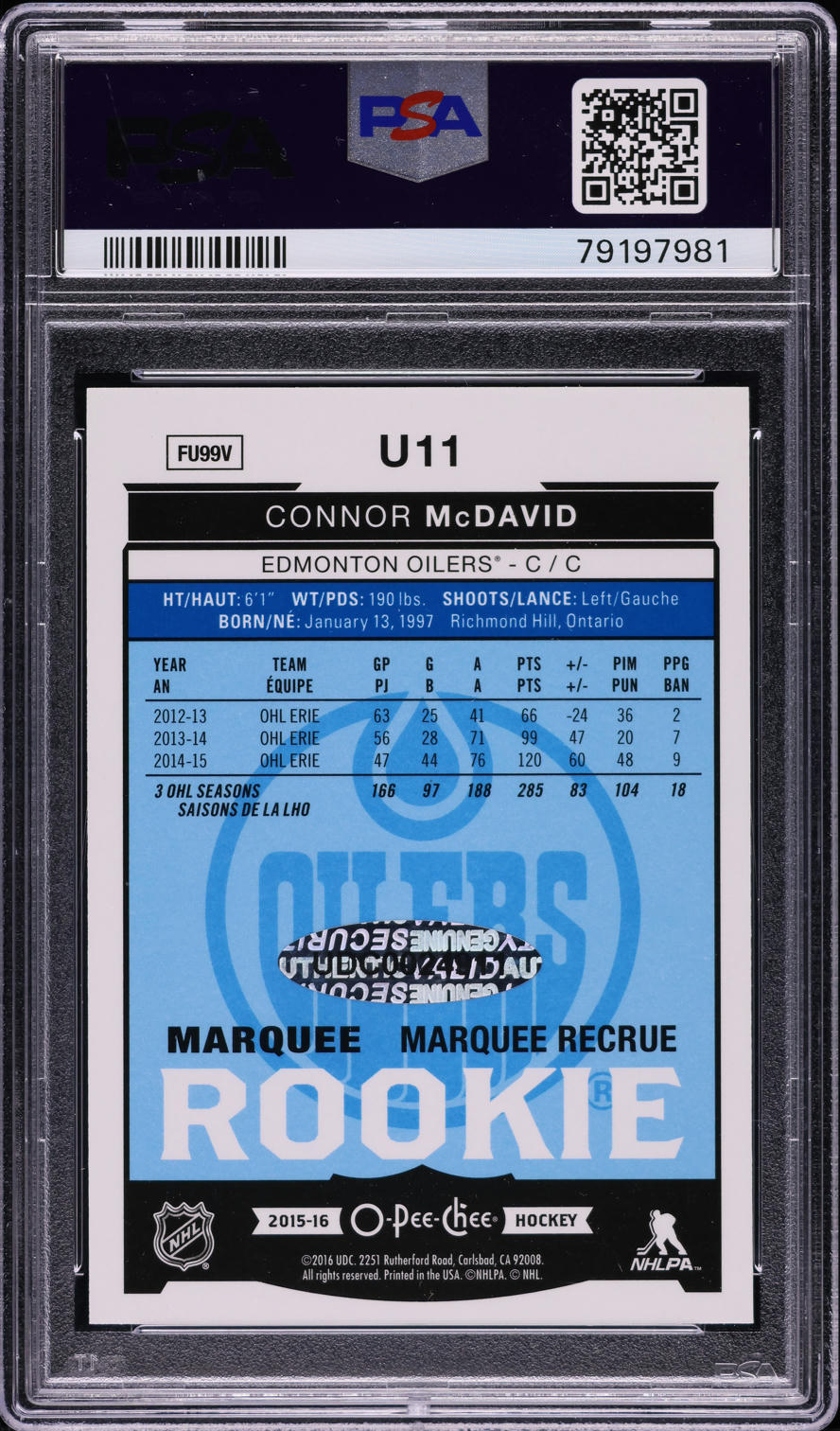 2019 UD Buybacks '15 O.P.C. Rainbow Foil Connor McDavid AUTO DNA 10 1/5 PSA 9