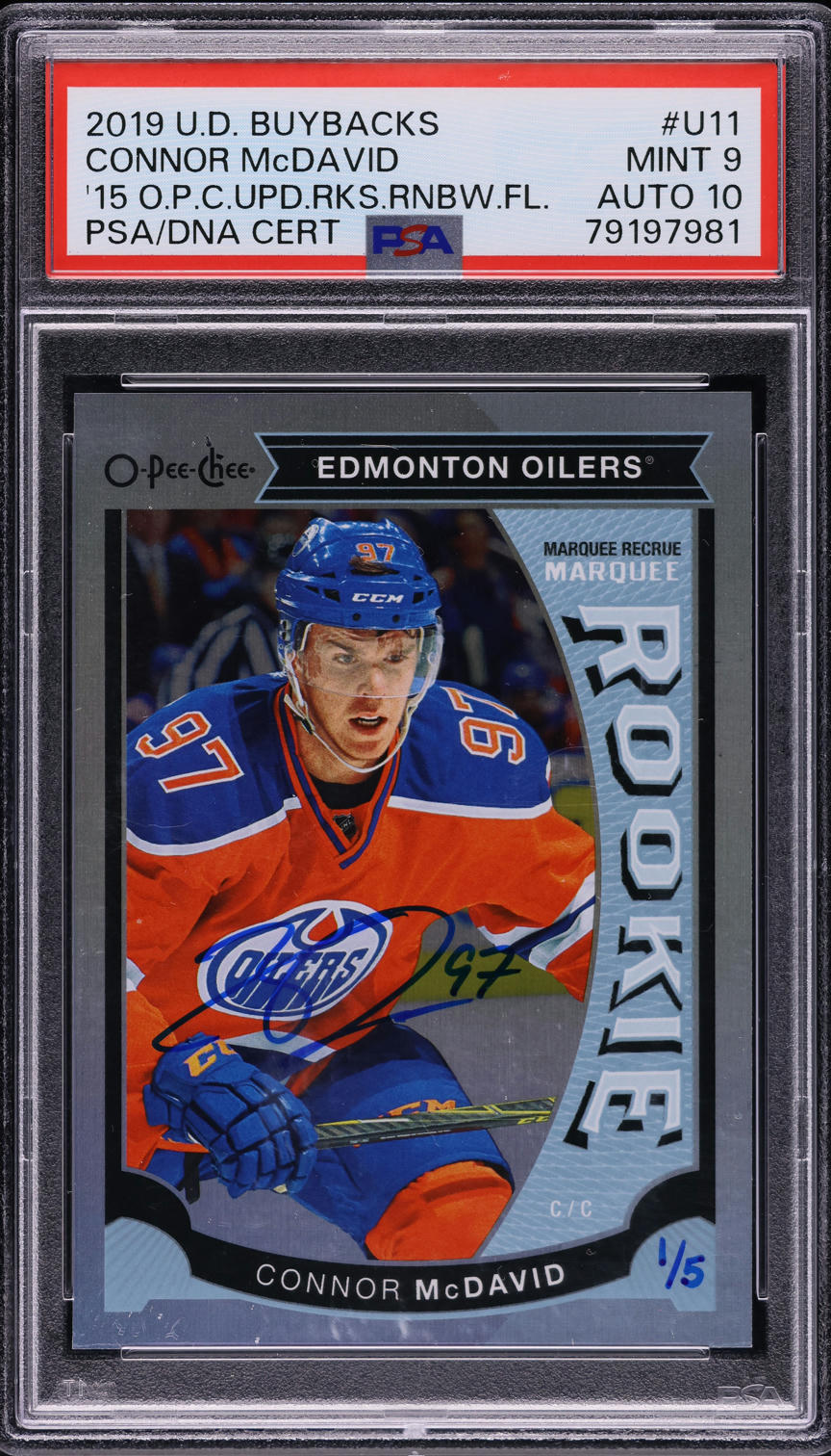 2019 UD Buybacks '15 O.P.C. Rainbow Foil Connor McDavid AUTO DNA 10 1/5 PSA 9