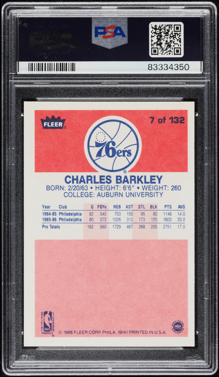 1986 Fleer Basketball Charles Barkley ROOKIE #7 PSA 8 NM-MT