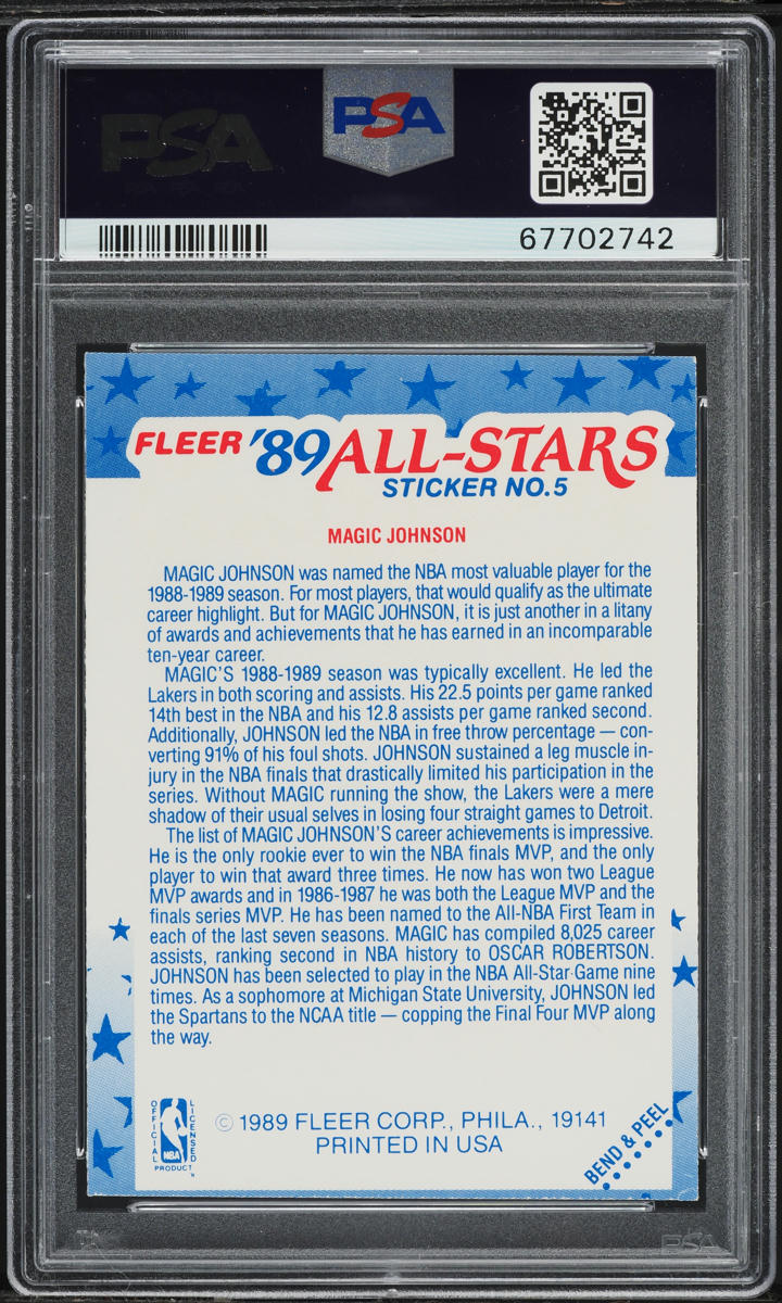 1989 Fleer Sticker Magic Johnson #5 PSA 4 VGEX