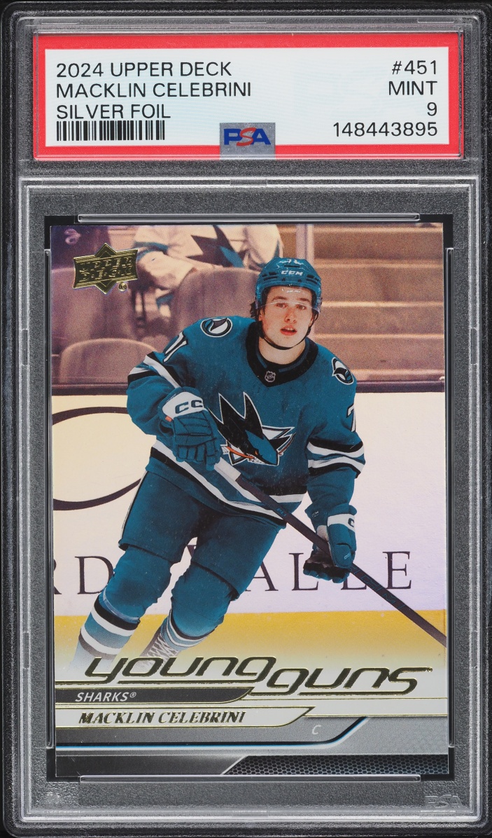 2024 Upper Deck Young Guns Silver Foil Macklin Celebrini ROOKIE #451 PSA 9 MINT