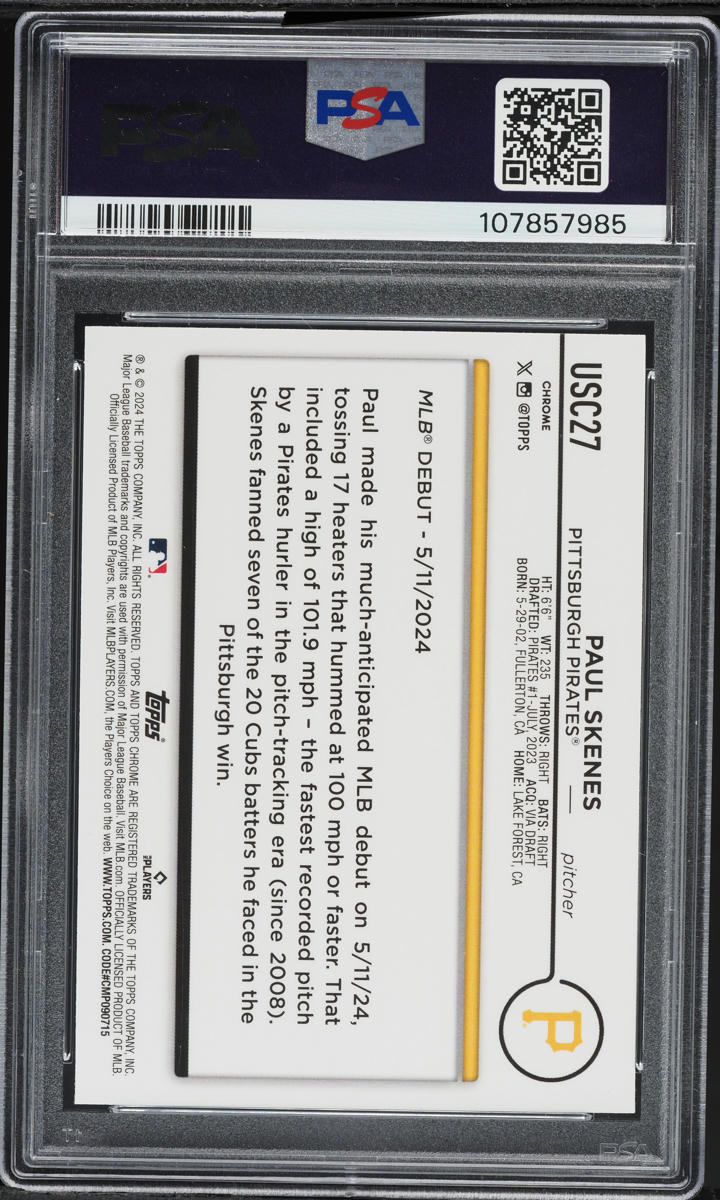 2024 Topps Chrome Update Green Refractor Paul Skenes ROOKIE /99 #USC27 PSA 10