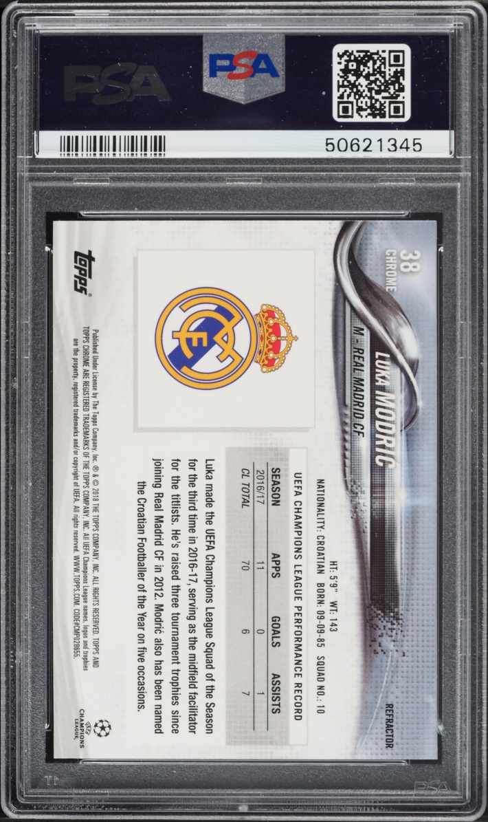 2017 Topps Chrome UEFA Refractor Luka Modric #38 PSA 10 GEM MINT