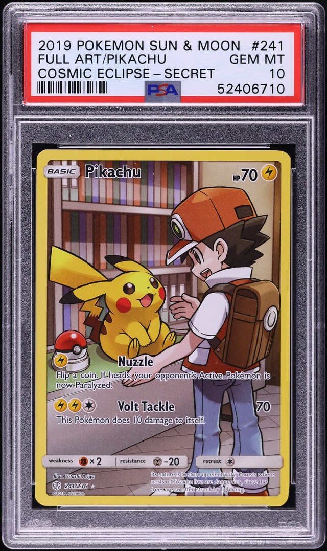 2019 Pokemon Sun & Moon Cosmic Eclipse Full Art Pikachu #241 PSA 10 GEM MINT