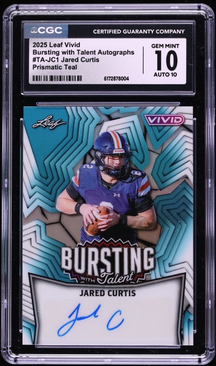 2025 Leaf Vivid Bursting With Talent Prismatic Teal Jared Curtis ROOKIE AUTO /10 #TA-JC1 CGC 10