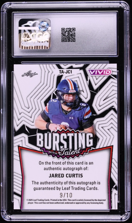 2025 Leaf Vivid Bursting With Talent Prismatic Teal Jared Curtis ROOKIE AUTO /10 #TA-JC1 CGC 10
