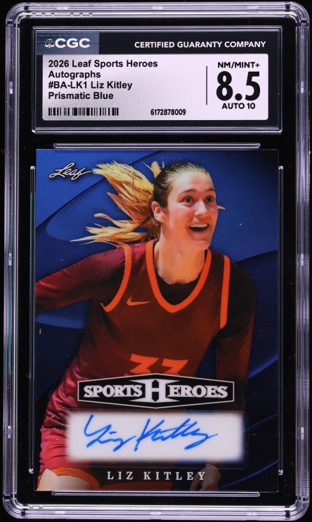 2026 Leaf Sports Heroes Prismatic Blue Liz Kitley AUTO 1/3 #BA-LK1 CGC 8.5 NM-MT+
