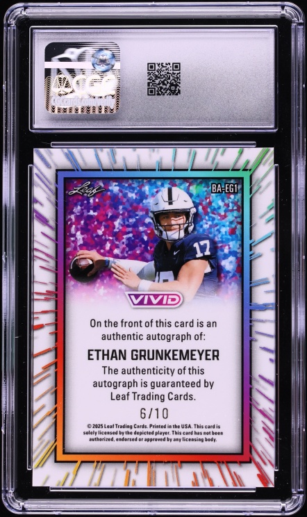 2025 Leaf Vivid Prismatic Teal Ethan Grunkemeyer ROOKIE AUTO /10 #BA-EG1 CGC 9 MINT