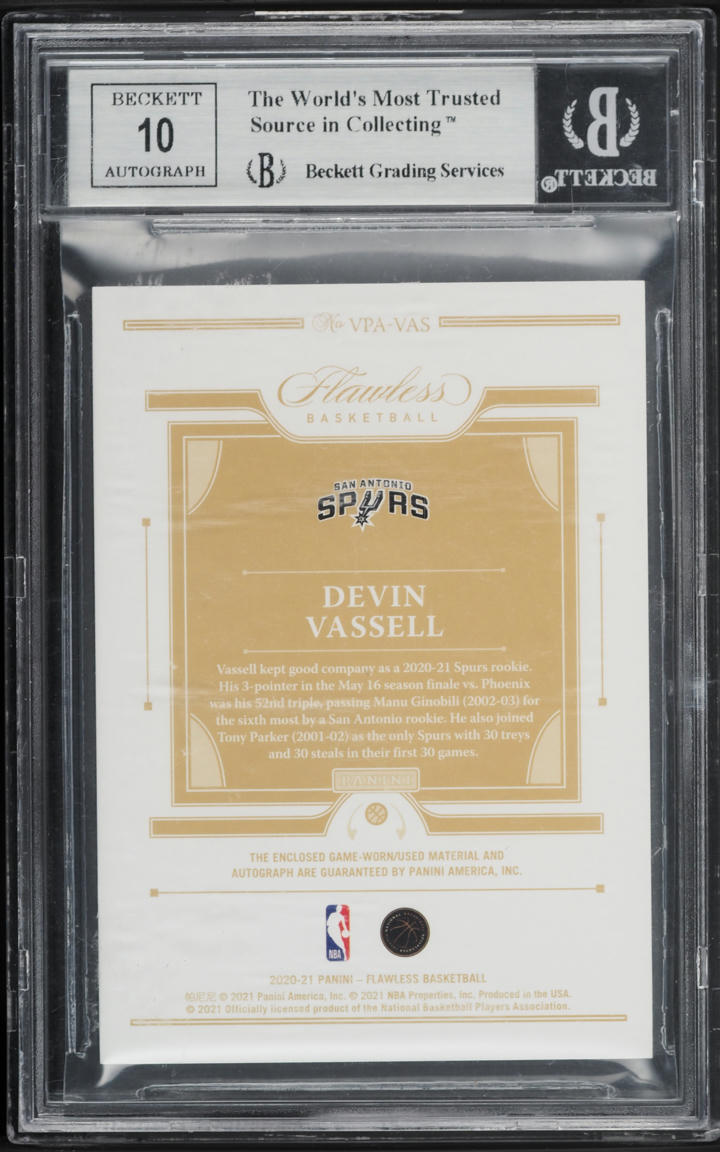 2020 Panini Flawless Devin Vassell ROOKIE PATCH AUTO /25 #VPA-VAS BGS 9 MINT