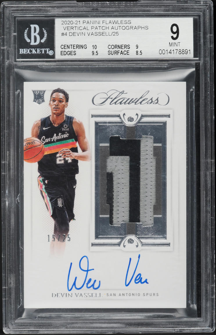 2020 Panini Flawless Devin Vassell ROOKIE PATCH AUTO /25 #VPA-VAS BGS 9 MINT