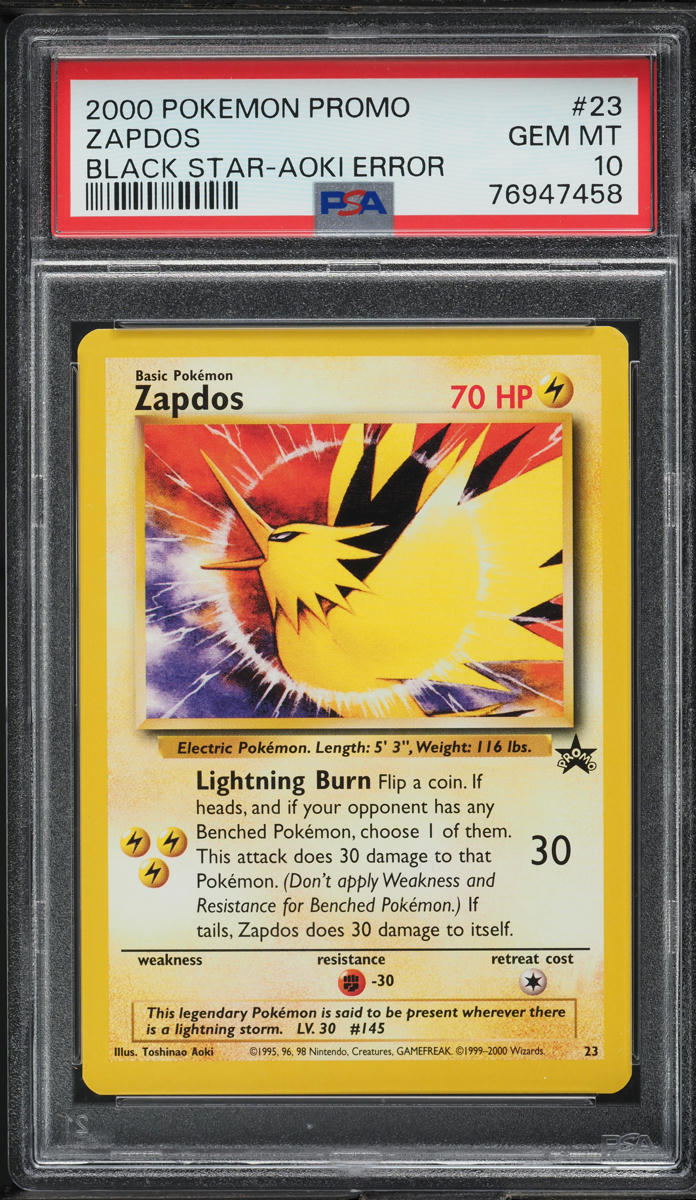 2000 Pokemon Black Star Promo Aoki Error Zapdos #23 PSA 10 GEM MINT