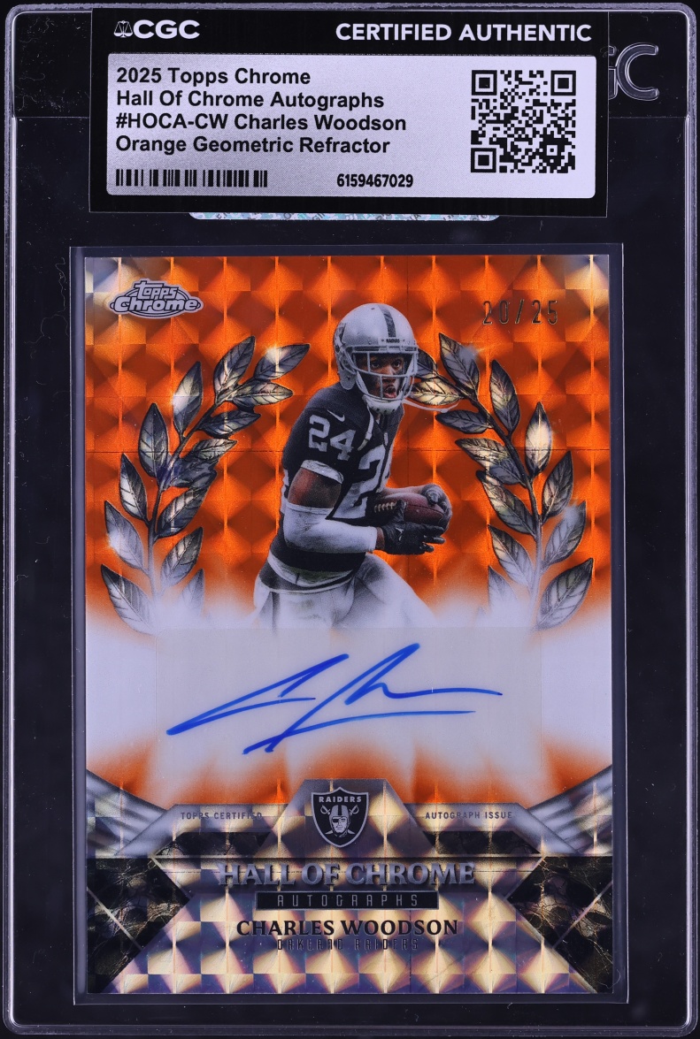 2025 Topps Chrome Hall Of Chrome Orange Geometric Ref Charles Woodson AUTO /25 CGC AUTH