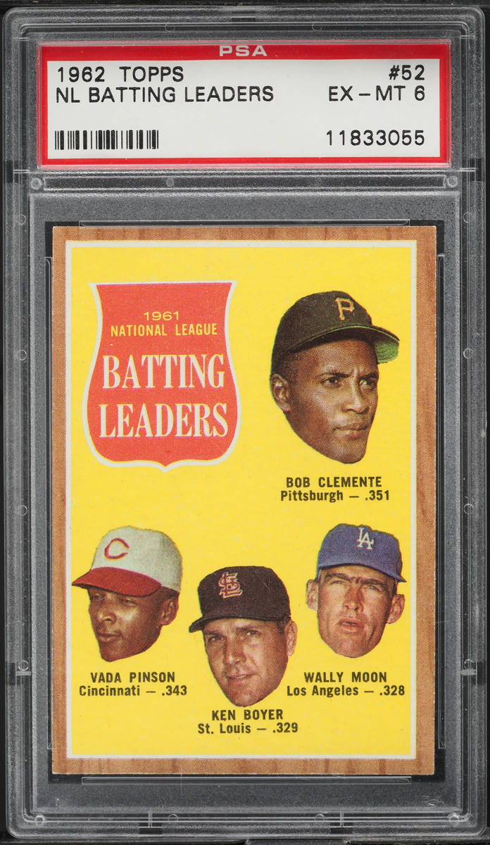 1962 Topps Roberto Clemente Ken Boyer Vada Pinson NL BATTING LDRS PSA 6 EXMT