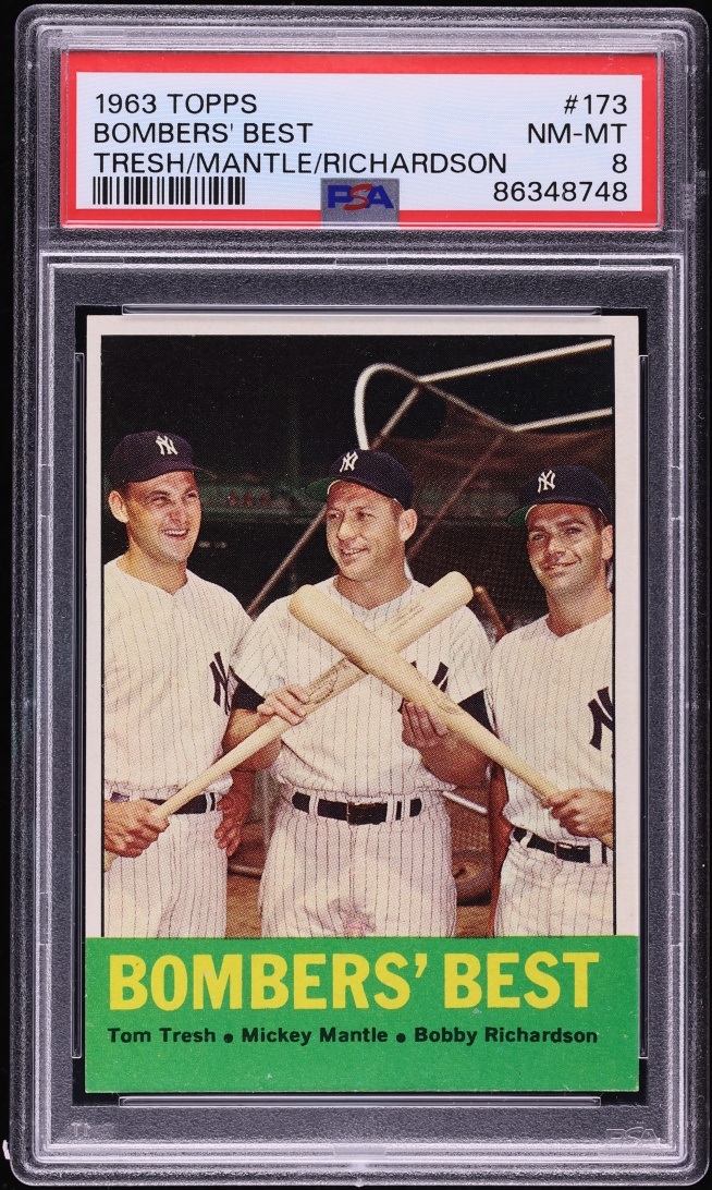 1963 Topps Mickey Mantle & Bobby Richardson BOMBER'S BEST #173 PSA 8 NM-MT