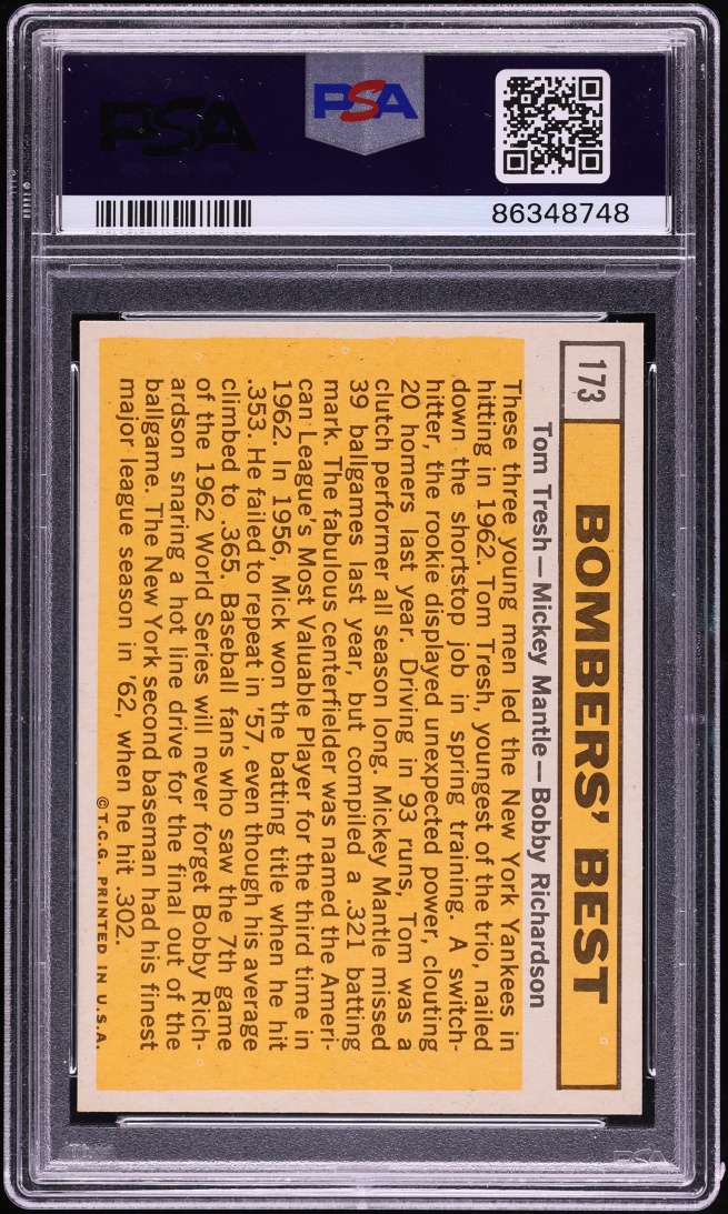 1963 Topps Mickey Mantle & Bobby Richardson BOMBER'S BEST #173 PSA 8 NM-MT