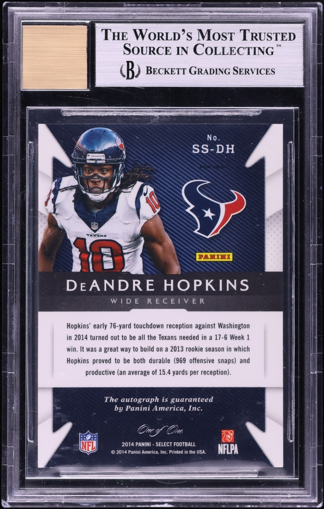 2014 Select Signatures Black Prizm DeAndre Hopkins AUTO 1/1 #23 BGS 9 MINT - Photo 2