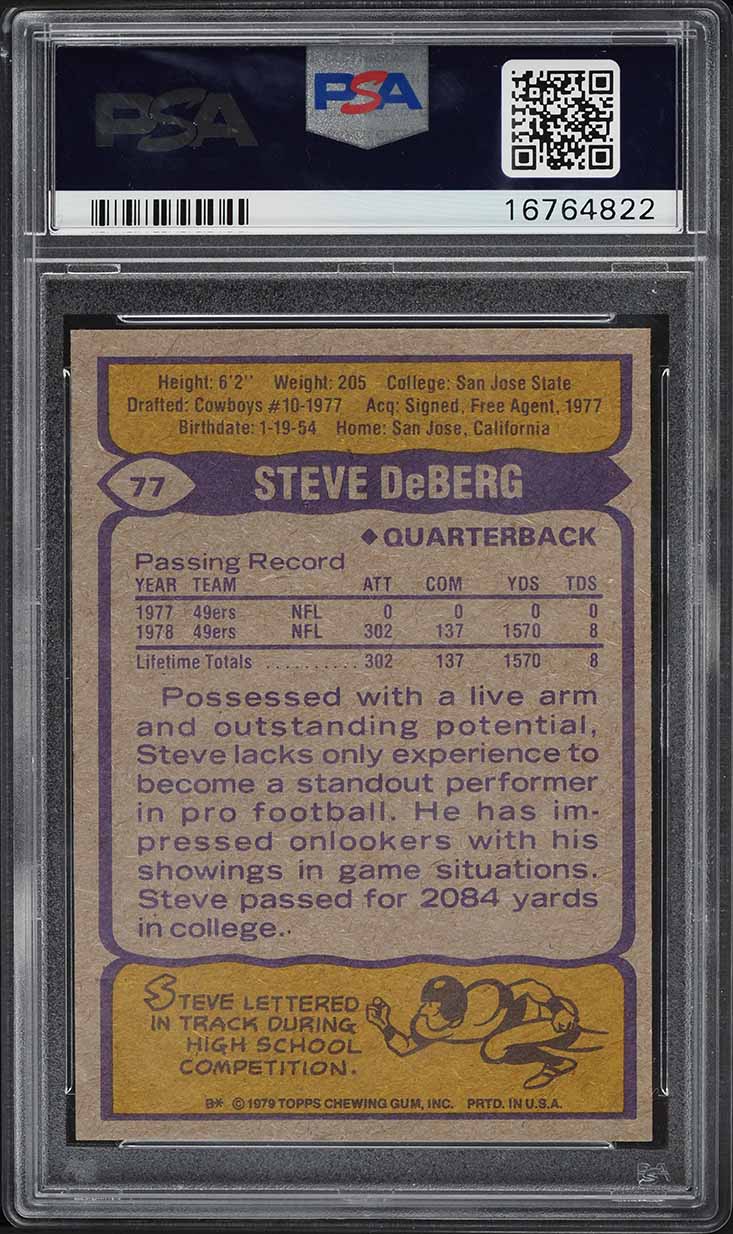 1979 Topps Football Steve DeBerg ROOKIE #77 PSA 10 GEM MINT