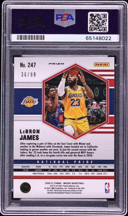 2020 Panini Mosaic Fusion Red Yellow Choice LeBron James /88 #247 PSA 9 MINT