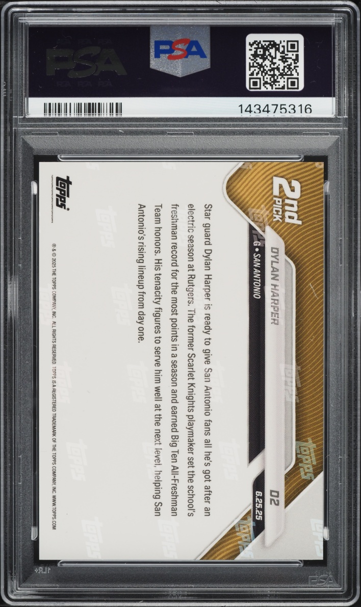 2025 Topps Now Draft Dylan Harper ROOKIE #D2 PSA 10 GEM MINT - Photo 2