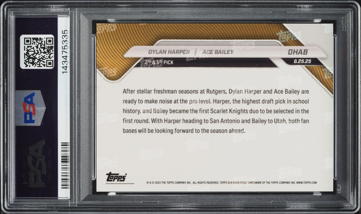 2025 Topps Now Dylan Harper & Ace Bailey ROOKIE #DHAB PSA 10 GEM MINT - Photo 2