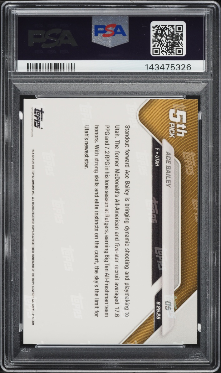 2025 Topps Now Draft Ace Bailey ROOKIE #D5 PSA 10 GEM MINT - Photo 2